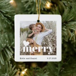 Adorno De Cerámica Foto de doble cara de la familia Merry Holiday mod