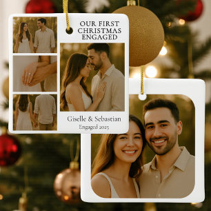 Adorno De Cerámica Foto de doble cara del primer Navidad comprometido