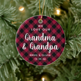 Adorno De Cerámica Foto de dos lados de los abuelos Navidades rojos c