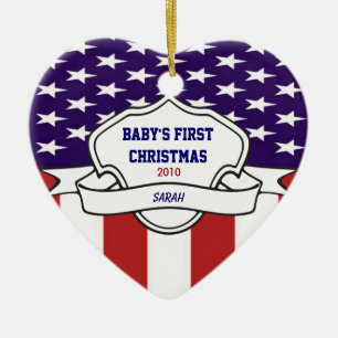 Adorno De Cerámica Foto de encargo navidad patriótico de Babys del 1r