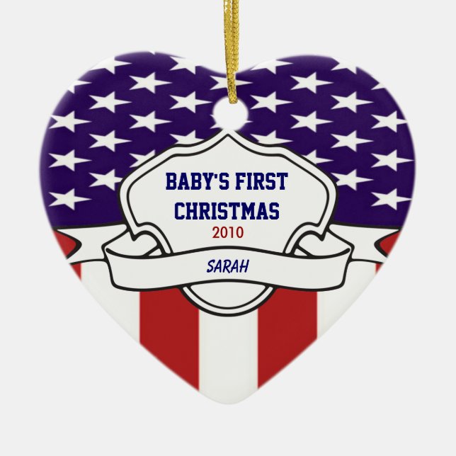 Adorno De Cerámica Foto de encargo navidad patriótico de Babys del 1r (Frente)