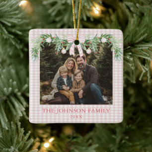 Adorno De Cerámica Foto de familia con lazo rosa caprichosa grandmill