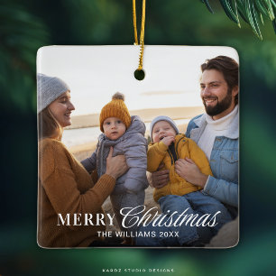 Adorno De Cerámica Foto de familia de Navidad con letra moderna