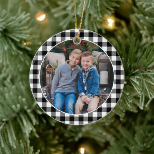 Adorno De Cerámica Foto de familia de Navidad en cuadros de búfalo bl