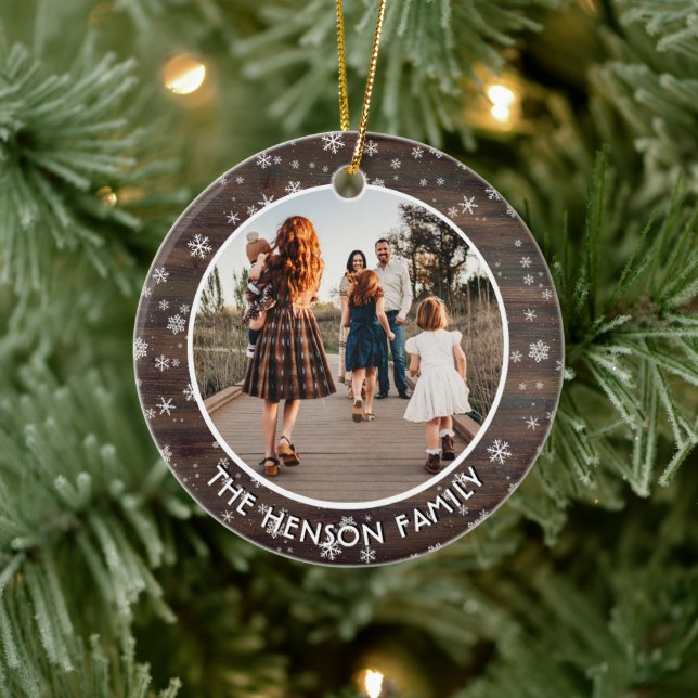 Adorno De Cerámica Foto de familia de Navidades de copos de nieve de  (Árbol)