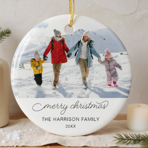 Adorno De Cerámica Foto de familia personalizada Simple Feliz Navidad