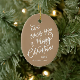 Adorno De Cerámica Foto de Feliz Navidad con Letra a Mano Marrón