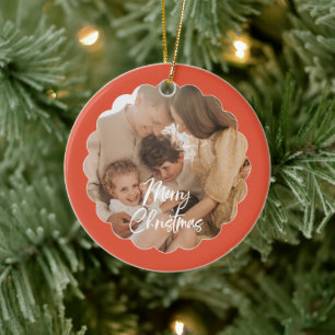 Adorno De Cerámica Foto de Feliz Navidad con letra manuscrita adorabl