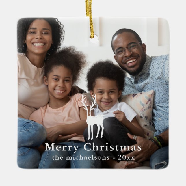 Adorno De Cerámica Foto de feriado de Navidades de ciervos blancos ru (Anverso)