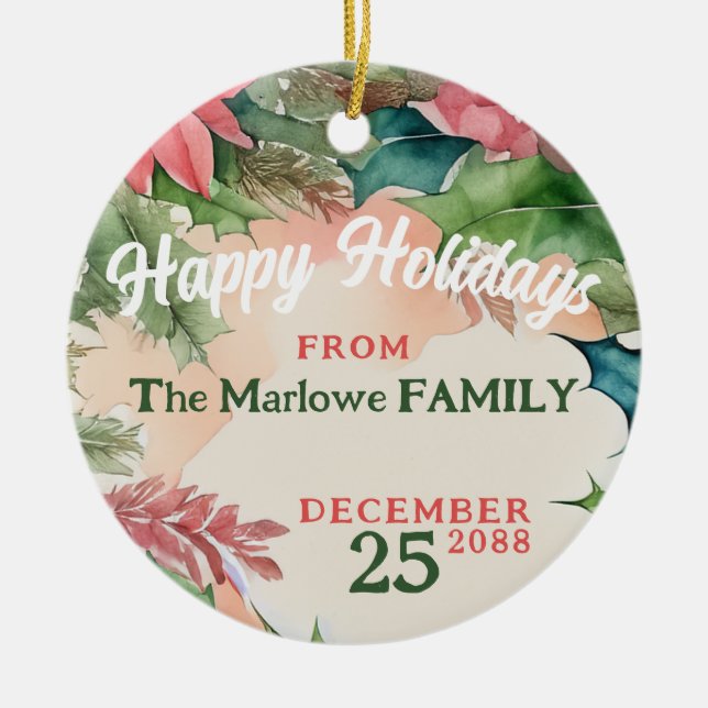 Adorno De Cerámica Foto de feriado de Navidades tradicionales rojos y (Frente)