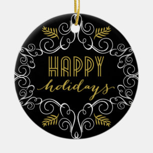 Adorno De Cerámica Foto de Fiestas de Foliage de Vintage Gold Deco