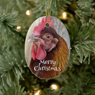Adorno De Cerámica Foto de gallina roja de Navidad