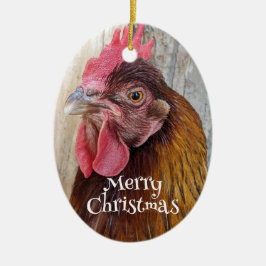 Adorno De Cerámica Foto de gallina roja de Navidad