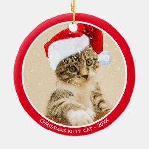 Adorno De Cerámica Foto de gatito bebé de Navidad personalizada