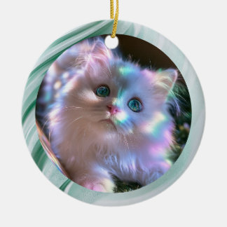 Adorno De Cerámica Foto de gatito moderno con remolino vidrioso verde