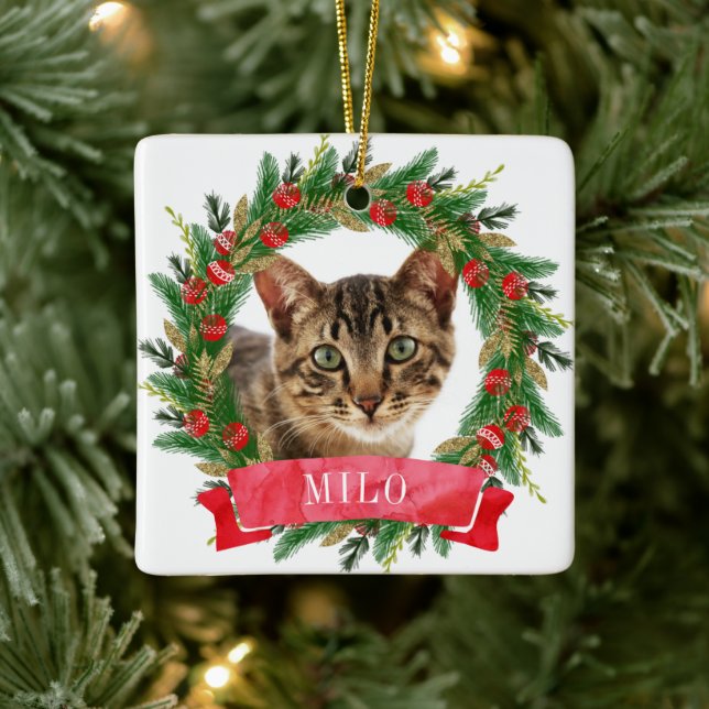 Adorno De Cerámica Foto de gato personalizada (Árbol)