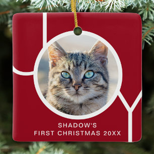 Adorno De Cerámica Foto de gato personalizada Primera Navidad Alegría