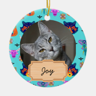 Adorno De Cerámica Foto de gato personalizada vacaciones de Navidad A