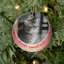 Foto de gato roja copo de nieve metálico Navidad