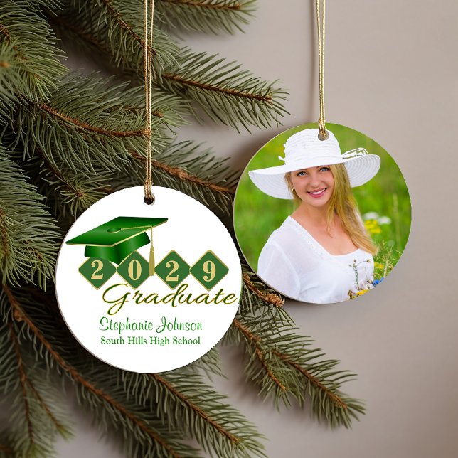 Adorno De Cerámica Foto de graduación de Green and Gold Classic (Graduation Green and Gold Classic Photo Ceramic Ornament)