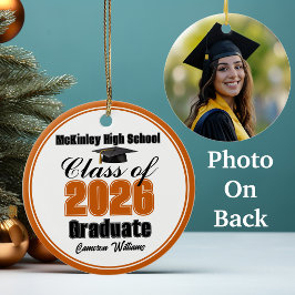 Adorno De Cerámica Foto de graduación personalizada de naranja de la