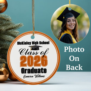 Adorno De Cerámica Foto de graduación personalizada de naranja de la