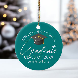 Adorno De Cerámica Foto de graduación personalizada de Navidad en azu