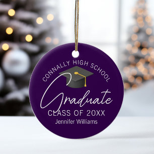Adorno De Cerámica Foto de graduación personalizada de Navidad morada