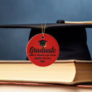Adorno De Cerámica Foto de graduado 2026 personalizada roja y negra