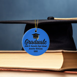 Adorno De Cerámica Foto de graduado de 2026 personalizada azul negro 