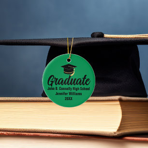 Adorno De Cerámica Foto de graduado de 2026 personalizada verde negro