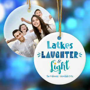 Adorno De Cerámica Foto de Hanukkah Latkes Risa Luz Diversión Caprich