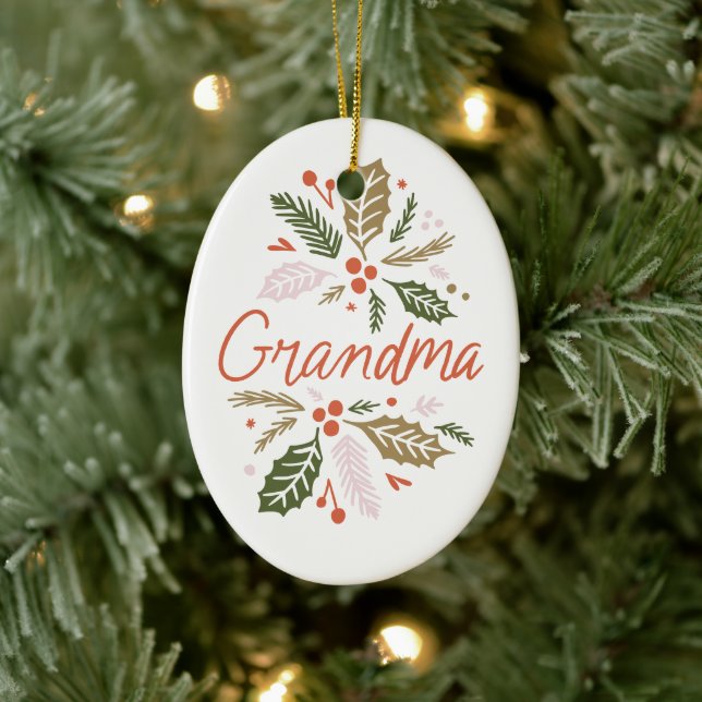 Adorno De Cerámica Foto de la abuela Bright Holly Navidades (Árbol)