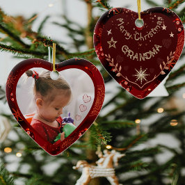 Adorno De Cerámica Foto de la abuela del corazón rojo