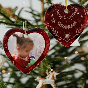 Adorno De Cerámica Foto de la abuela del corazón rojo