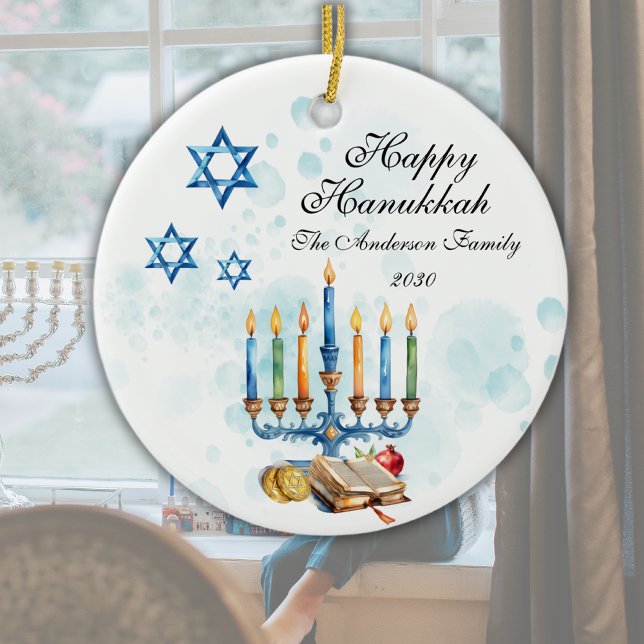Adorno De Cerámica Foto de la familia acuarela Happy Hanukkah (Subido por el creador)