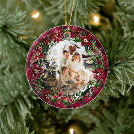 Adorno De Cerámica Foto de la familia de Wreath Flannel Red Floral Wi