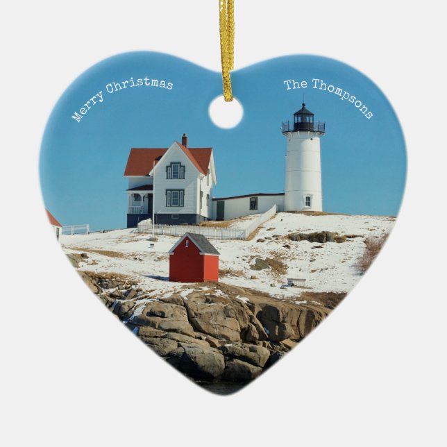 Adorno De Cerámica Foto de la familia Nubble Lighthouse (Frente)