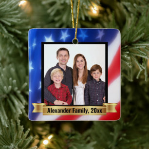 Adorno De Cerámica Foto de la familia patriótica de fondo de bandera 