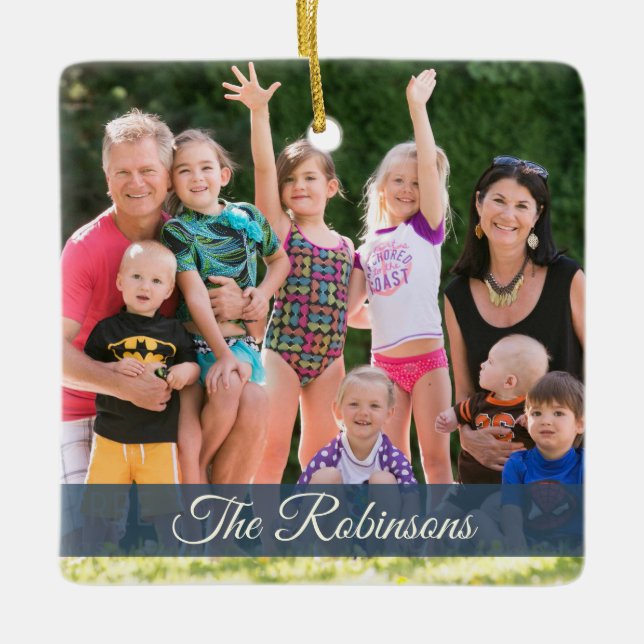 Adorno De Cerámica Foto de la familia Rustic Rustic Blue Holiday de A (Anverso)