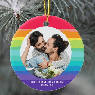 Adorno De Cerámica Foto de la pareja gay arcoiris