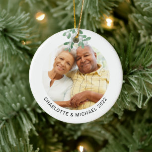Adorno De Cerámica Foto de la pareja personalizado Mistletoe botánico