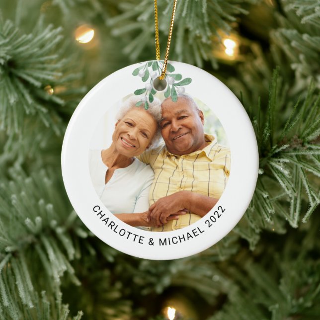 Adorno De Cerámica Foto de la pareja personalizado Mistletoe botánico (Árbol)