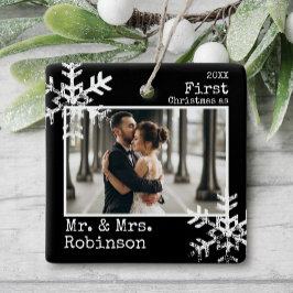 Adorno De Cerámica Foto de la primera Navidad casados de negro