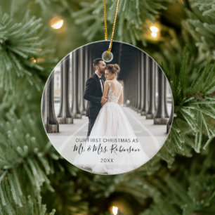 Adorno De Cerámica Foto de la primera Navidad de casados