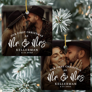 Adorno De Cerámica Foto de la primera Navidad de casados de Sr. y Sra