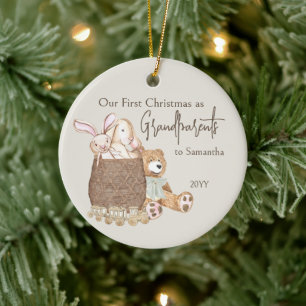 Adorno De Cerámica Foto de la primera Navidad de los abuelos y oso de