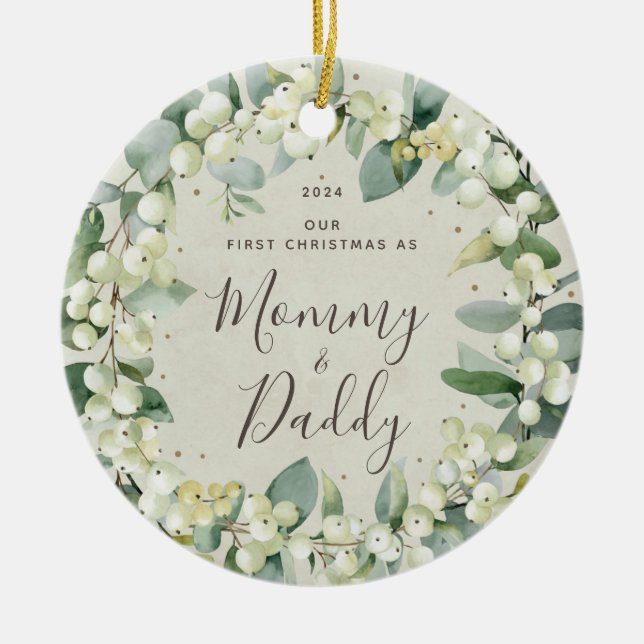 Adorno De Cerámica Foto de la primera Navidad de los padres con snowb (Frente)