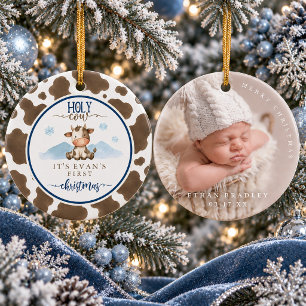 Adorno De Cerámica Foto de la primera Navidad del bebé con estampado