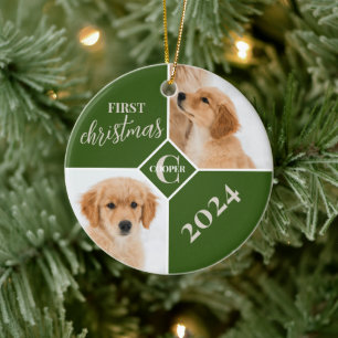 Adorno De Cerámica Foto de la primera Navidad del cachorro